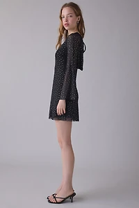 UO Disco Honey Glitter Mesh Long Sleeve Mini Dress