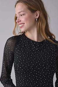 UO Disco Honey Glitter Mesh Long Sleeve Mini Dress
