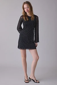 UO Disco Honey Glitter Mesh Long Sleeve Mini Dress