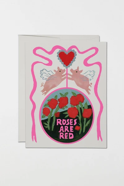 Red Cap Ribbons and Roses Valentine's Greeting Card