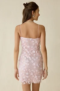 UO Flora Shine Sequin Applique Beaded Mini Dress