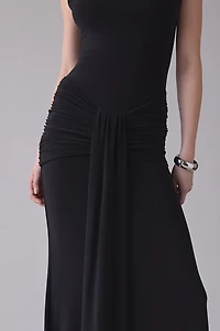 UO Elysian Ruched Tie-Detail Sleeveless Mockneck Maxi Dress