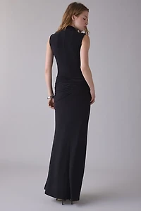 UO Elysian Ruched Tie-Detail Sleeveless Mockneck Maxi Dress