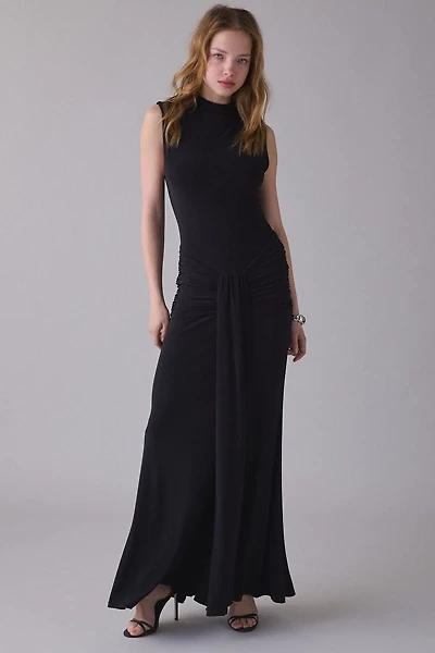 UO Elysian Ruched Tie-Detail Sleeveless Mockneck Maxi Dress