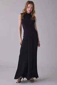 UO Elysian Ruched Tie-Detail Sleeveless Mockneck Maxi Dress