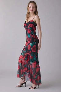 UO Magic Hour Mesh Cowl Neck High-Low Maxi Dress