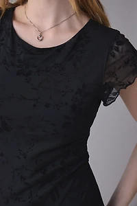 UO Sweet Rebellion Flocked Floral Mesh Short Sleeve Midi Dress