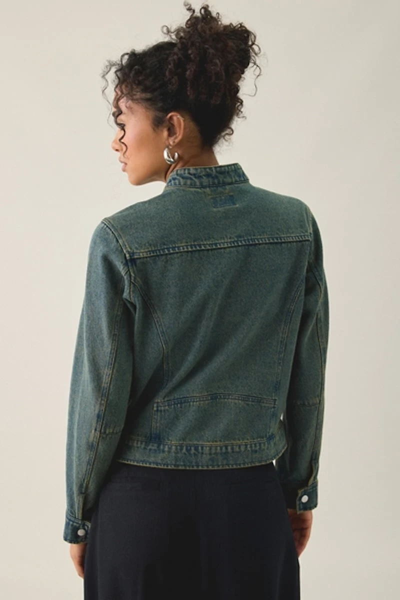 OBEY Rove Embroidered Denim Moto Jacket
