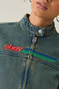 OBEY Rove Embroidered Denim Moto Jacket
