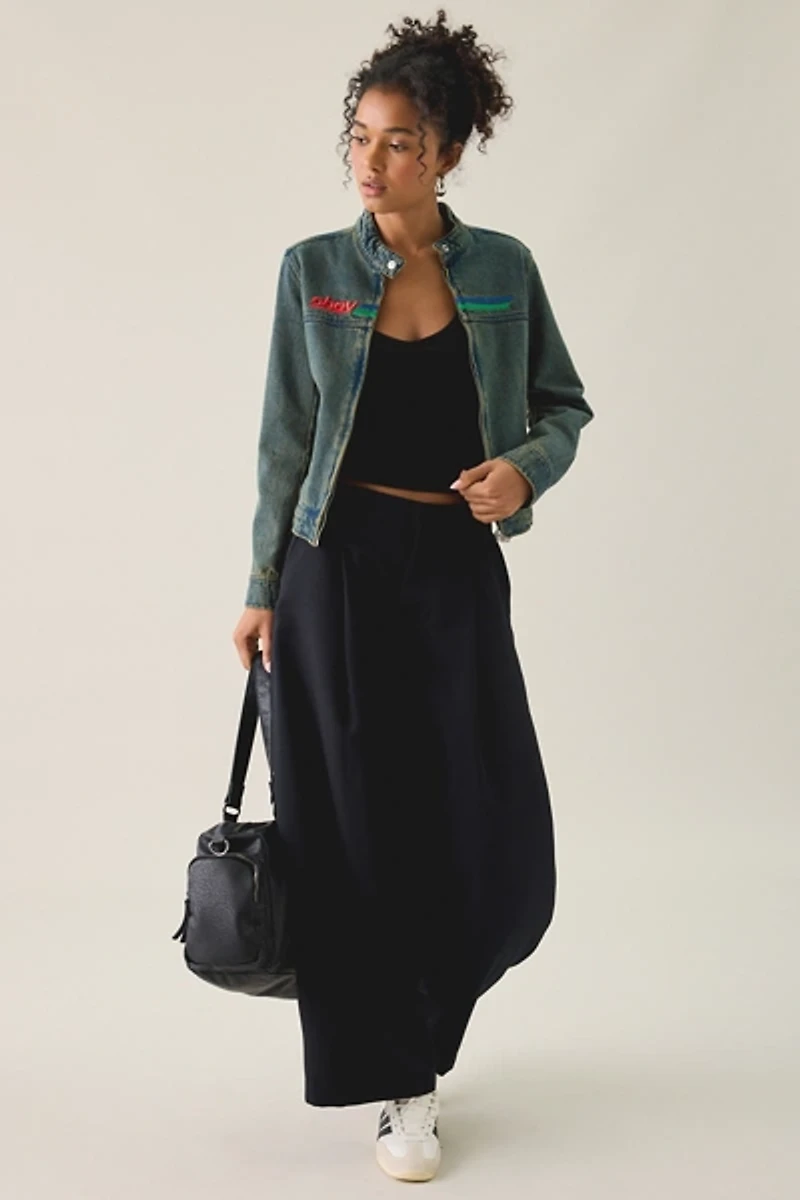 OBEY Rove Embroidered Denim Moto Jacket