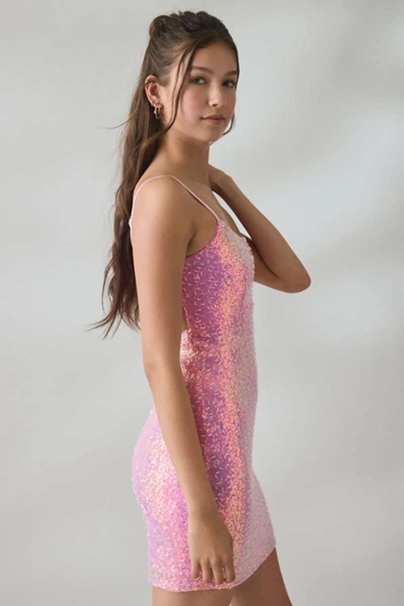 UO Etheria Cutout Open-Back Sequin Mini Dress