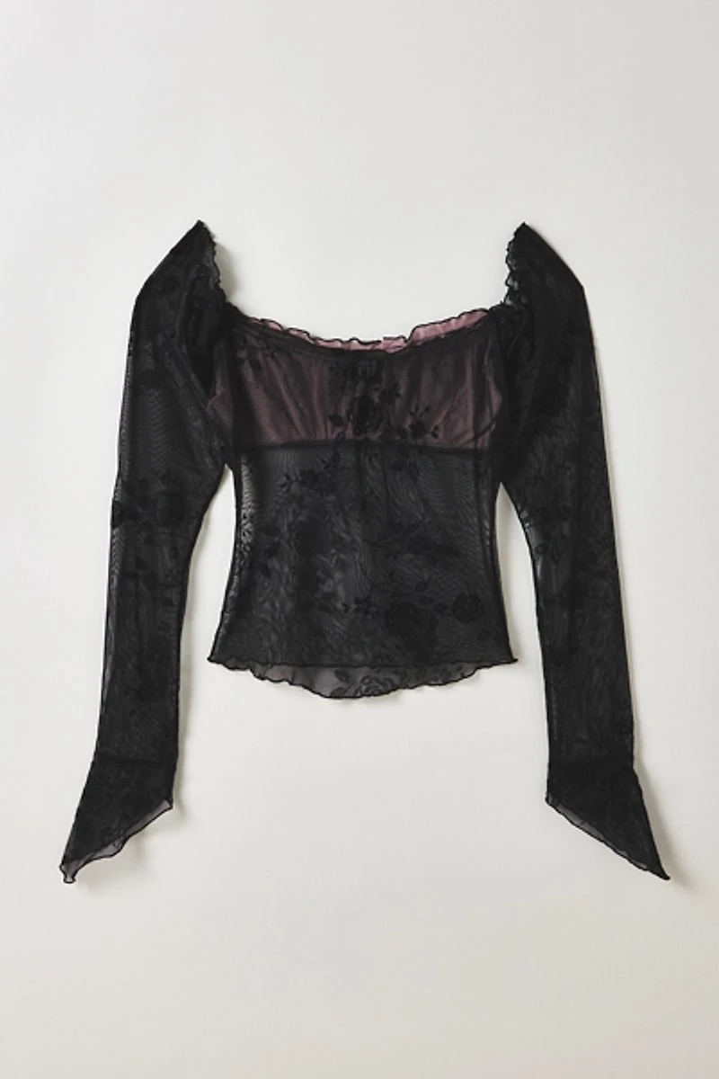 Vintage By ThreeDaysAWeek Sheer Lace Long Sleeve Blouse