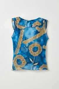 Vintage By ThreeDaysAWeek Abstract Chiffon Ruffle Tank Top