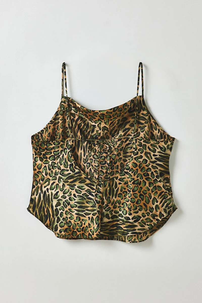 Vintage By ThreeDaysAWeek Leopard Print Satin Cowl Neck Cami