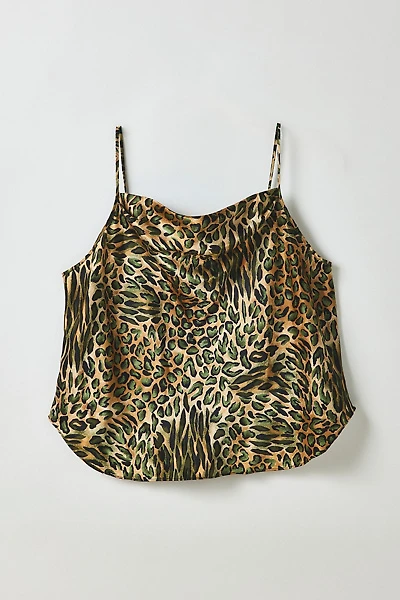 Vintage By ThreeDaysAWeek Leopard Print Satin Cowl Neck Cami