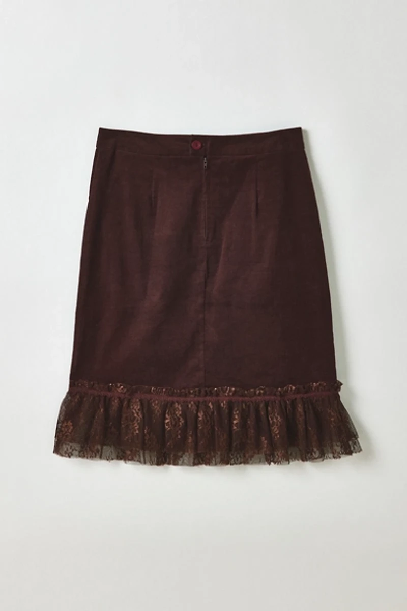 Vintage By ThreeDaysAWeek Cocoa Lace Trim Midi Skirt