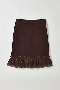 Vintage By ThreeDaysAWeek Cocoa Lace Trim Midi Skirt