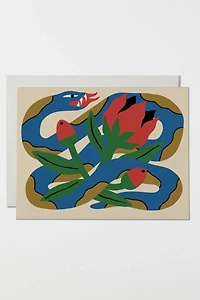 Red Cap Snake and Rose Greeting Card