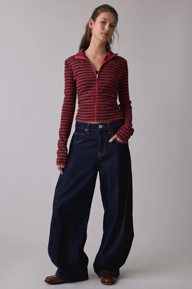 Lioness Apex Crimson Stripe Knit Zip-Up Jacket