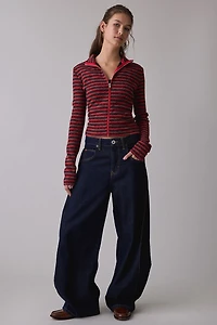 Lioness Apex Crimson Stripe Knit Zip-Up Jacket