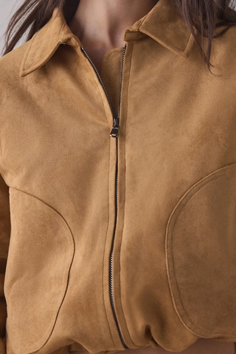 Lioness Serrano Camel Faux Suede Bomber Jacket