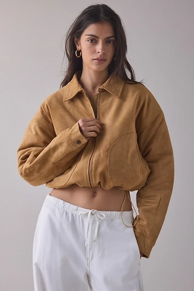 Lioness Serrano Camel Faux Suede Bomber Jacket