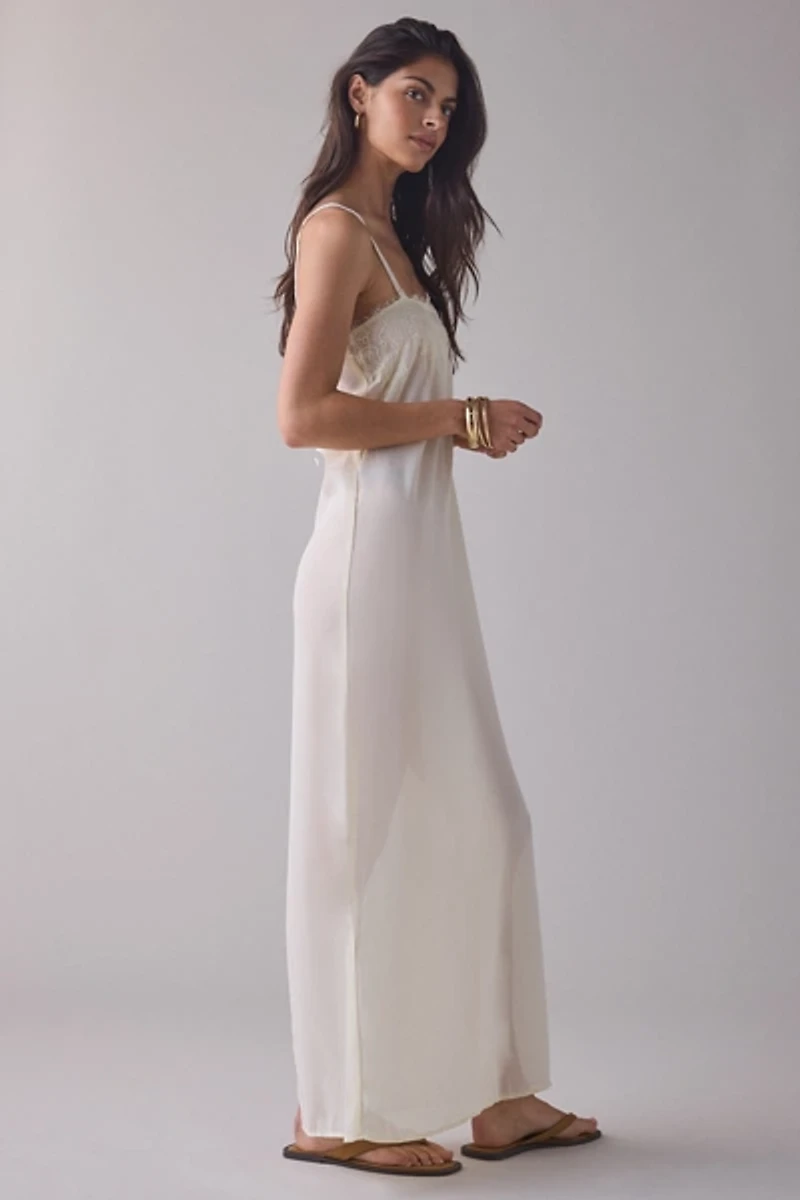 Lioness Glacial Sheer Chiffon Lace Trim Maxi Dress