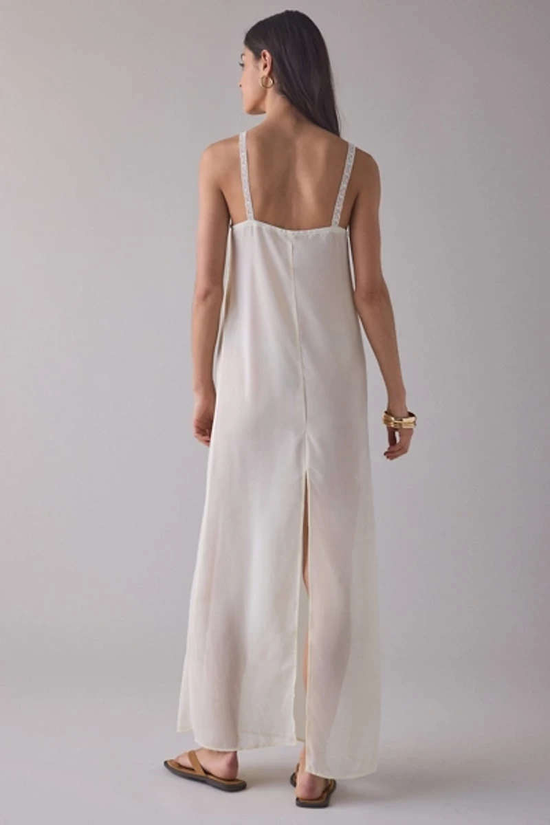 Lioness Glacial Sheer Chiffon Lace Trim Maxi Dress