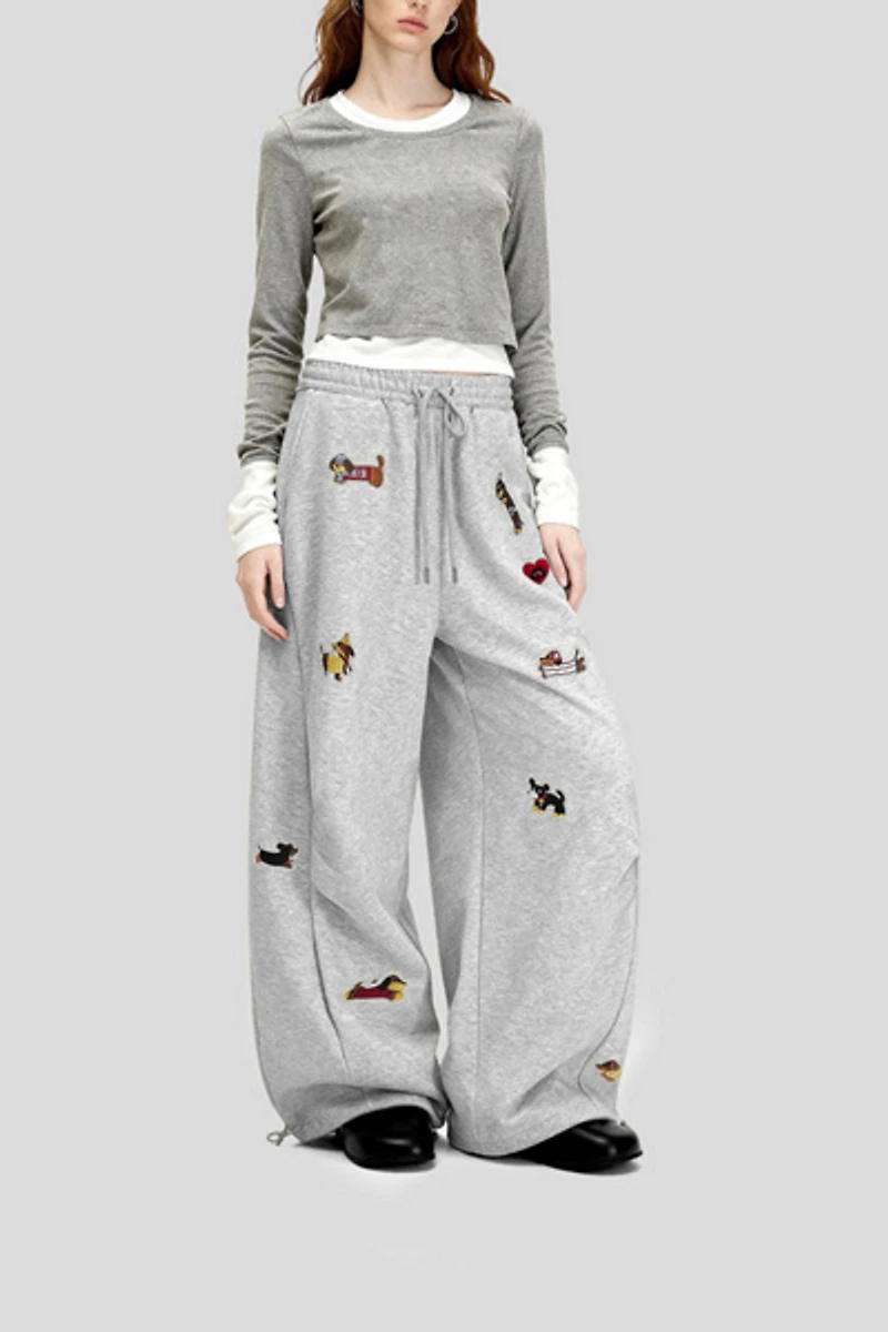 Aelfric Eden Embroidery Dog Baggy Barrel Sweatpants