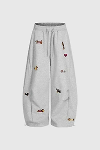 Aelfric Eden Embroidery Dog Baggy Barrel Sweatpants