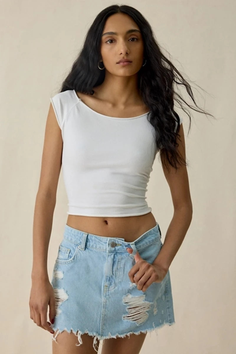 BDG All Destructed Denim Mini Skirt