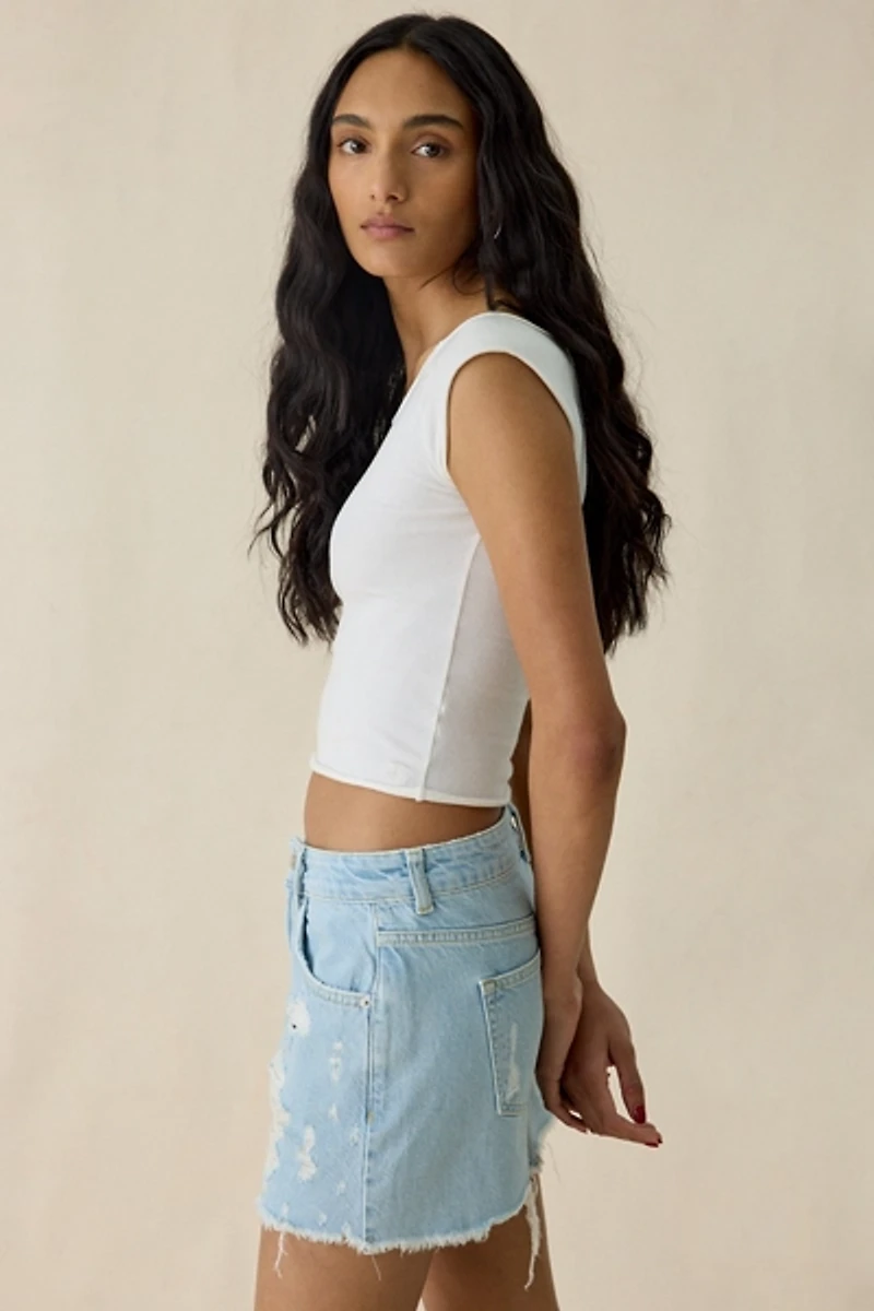 BDG All Destructed Denim Mini Skirt