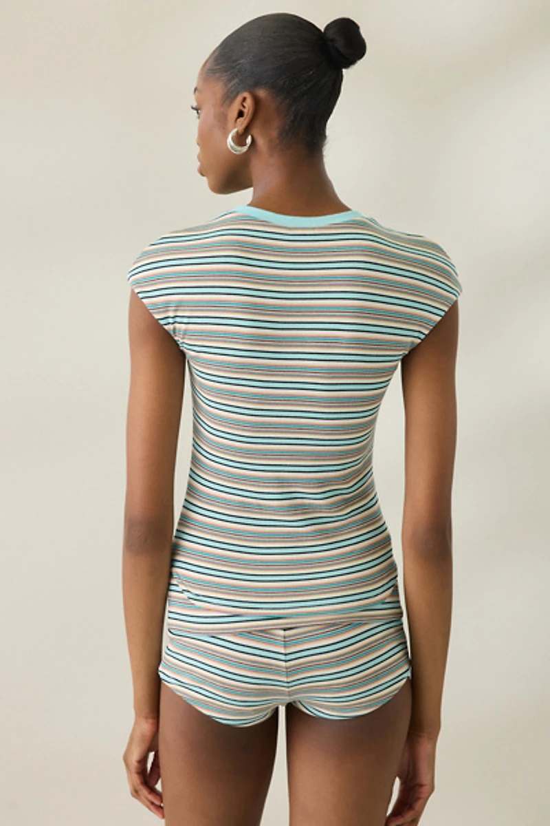 AFRM Nolan Aqua Stripe Rib Crop Top