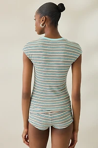AFRM Nolan Aqua Stripe Rib Crop Top