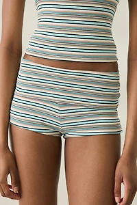 AFRM Justina Aqua Stripe Foldover Micro Shorts