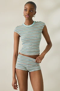 AFRM Justina Aqua Stripe Foldover Micro Shorts