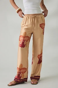 Kimchi Blue Cattleya Floral Straight Leg Satin Pants