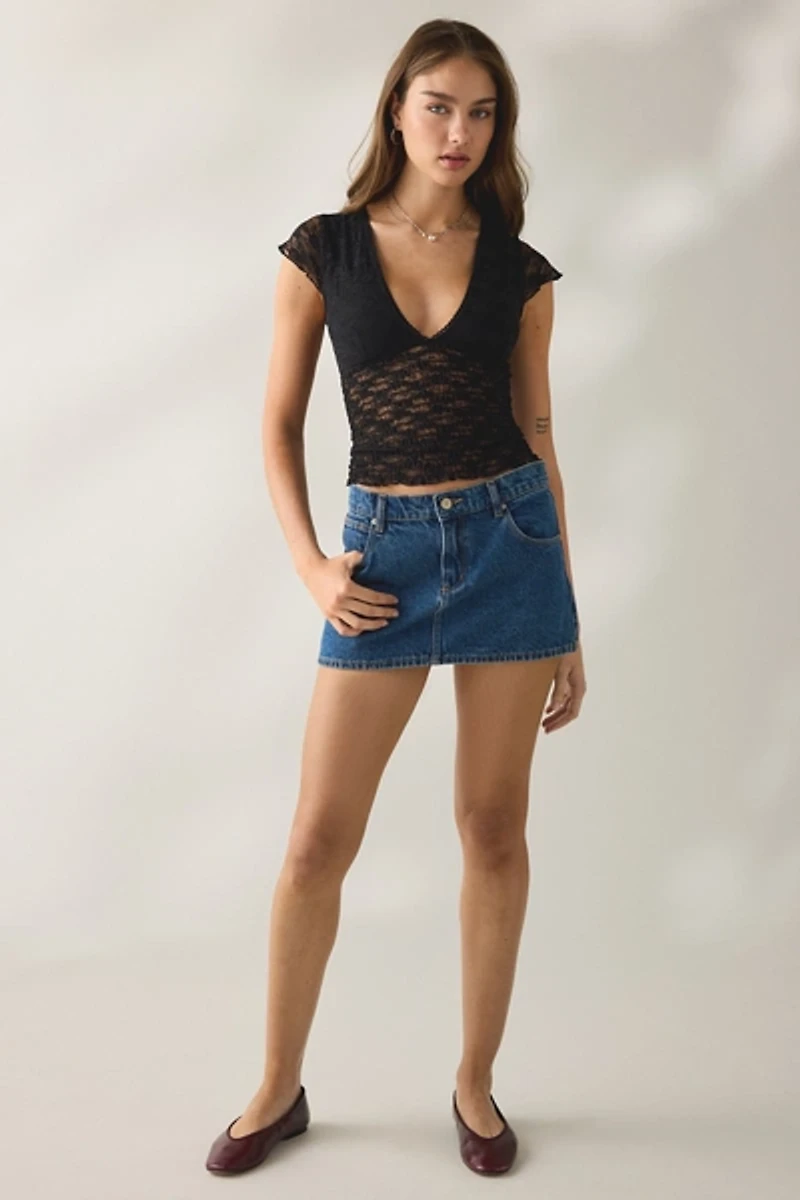 Kimchi Blue Only You Sheer Lace Smocked Short Sleeve Top