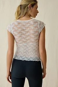 Kimchi Blue Only You Sheer Lace Smocked Short Sleeve Top