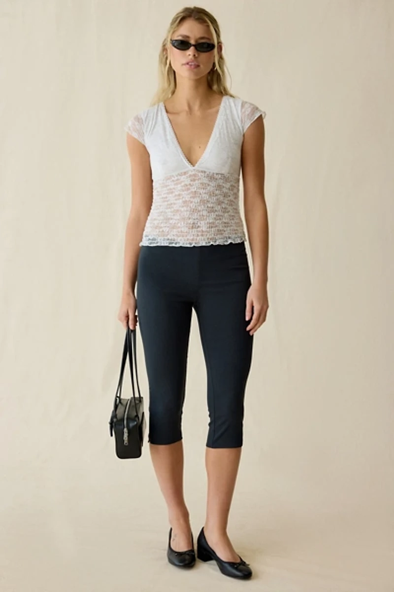 Kimchi Blue Only You Sheer Lace Smocked Short Sleeve Top