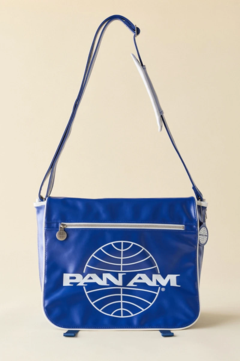Pan Am Logo Faux Leather Travel Messenger Bag