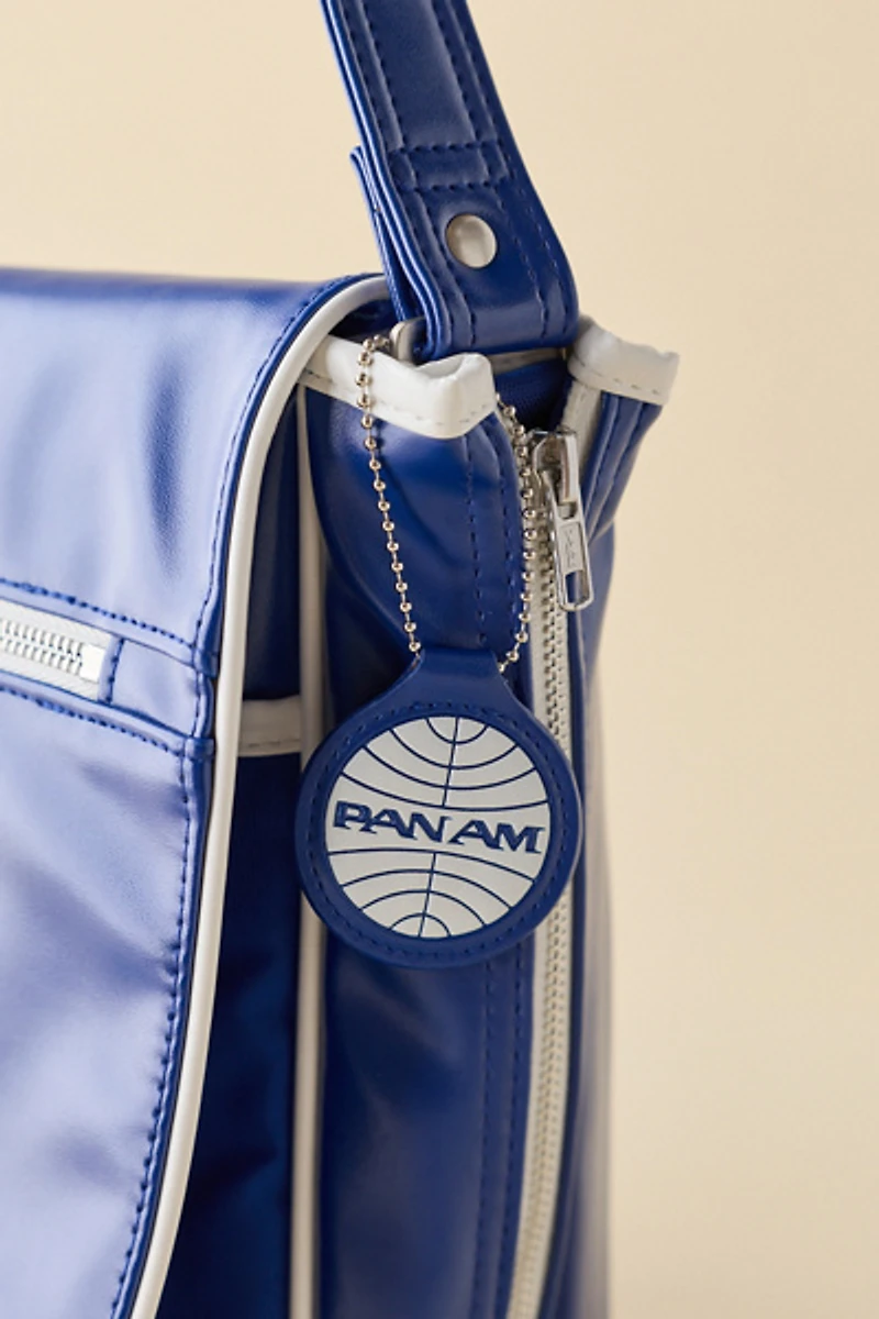 Pan Am Logo Faux Leather Travel Messenger Bag
