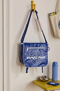 Pan Am Logo Faux Leather Travel Messenger Bag