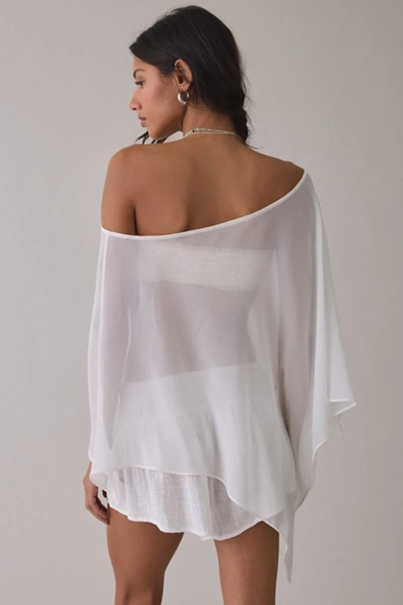 UO Fete Feeling Sheer Off-The-Shoulder Poncho