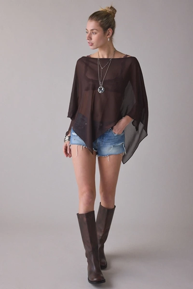 UO Fete Feeling Sheer Off-The-Shoulder Poncho