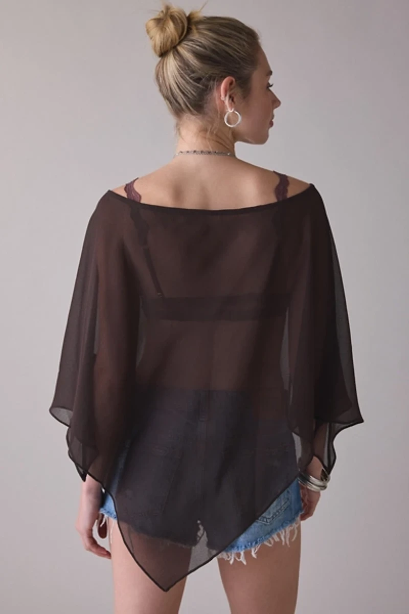 UO Fete Feeling Sheer Off-The-Shoulder Poncho