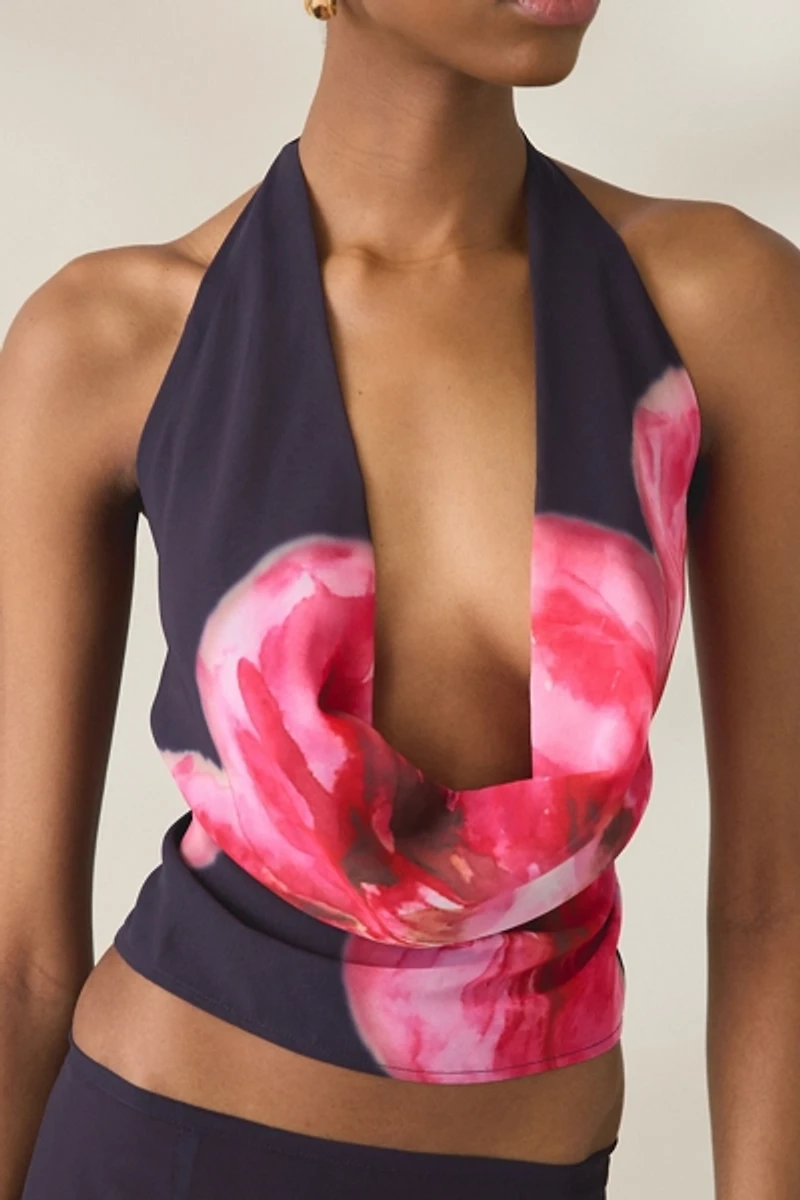 Motel Bujau Plunging Cowl Neck Halter Top