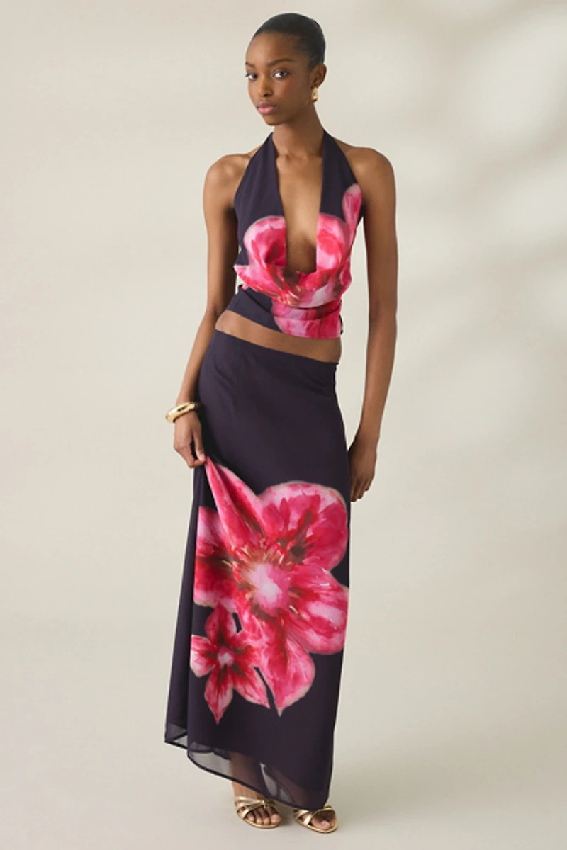 Motel Bujau Plunging Cowl Neck Halter Top