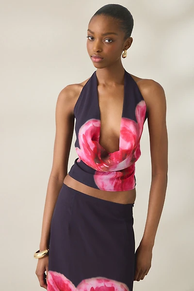 Motel Bujau Plunging Cowl Neck Halter Top