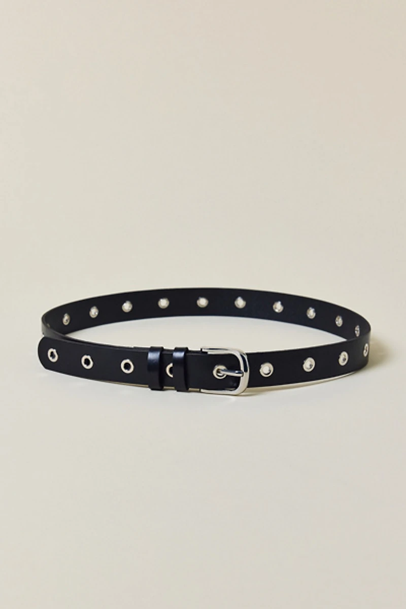 Grommet Studded Leather Belt